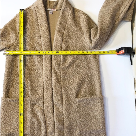 My Story Open Front Collarless Long Tan Coat - Picture 5 of 8